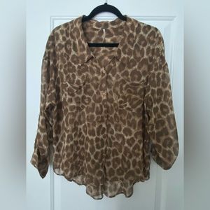 Sheer animal print free people blouse